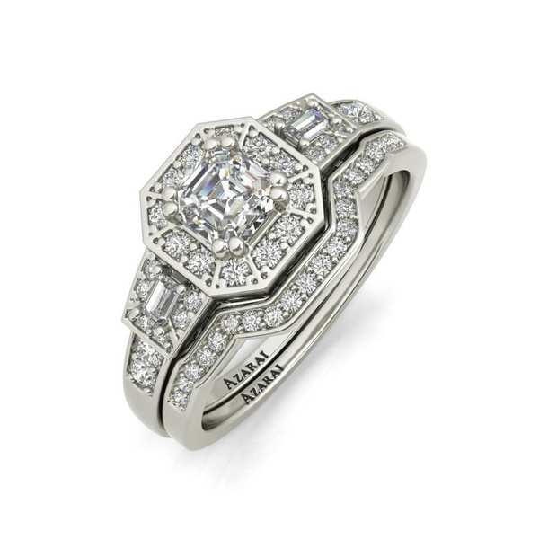 A diamond ring with a square cut diamond.