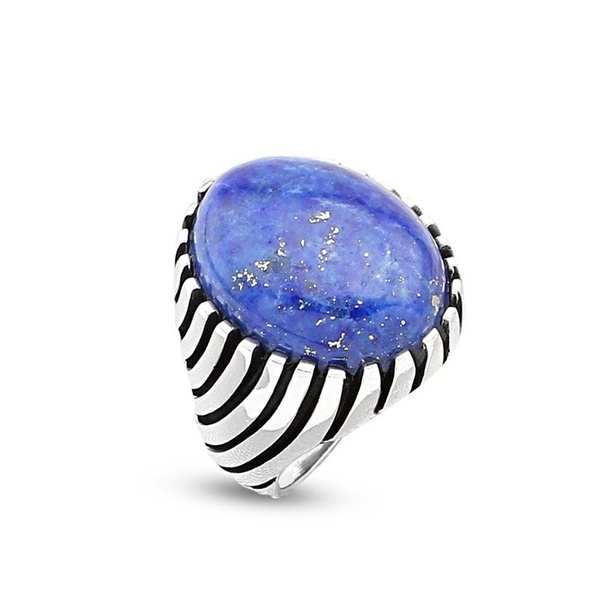 A sterling silver ring with a lapis stone.