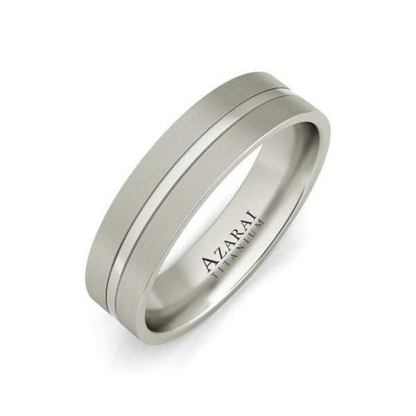 A men's wedding band in white gold.