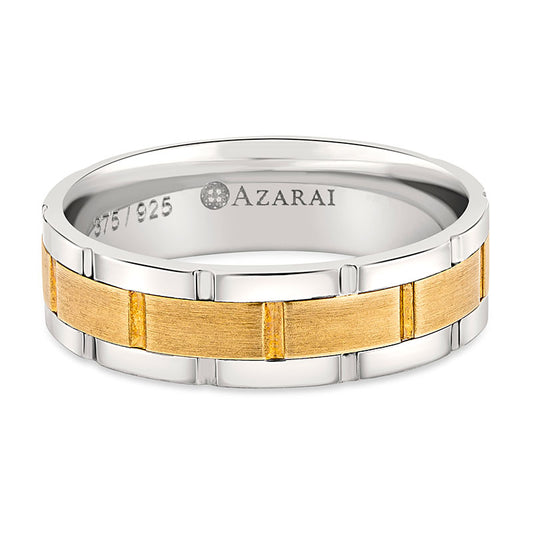 A Thornton 9kt gold and silver wedding band in two tone gold and white gold.