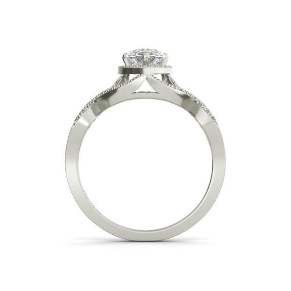 A close-up view of a Fiona sterling silver engagement ring ON CLEARANCE featuring a prominent central diamond and smaller diamonds encrusted along the band, set against a white background.