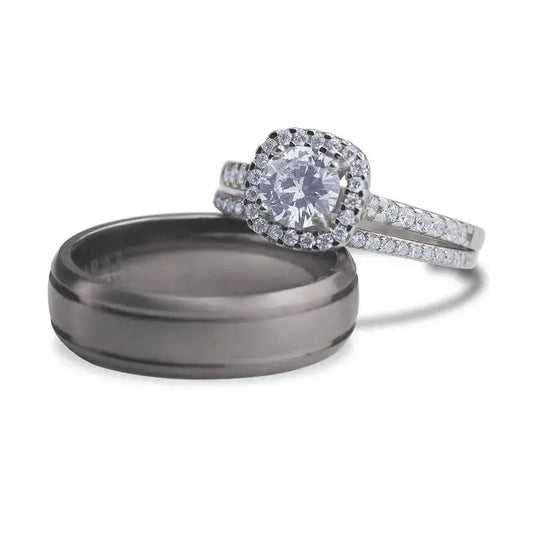 Etoile sterling silver and titanium trio set - Wedding Rings |  Abuja | Lagos | Nigeria
