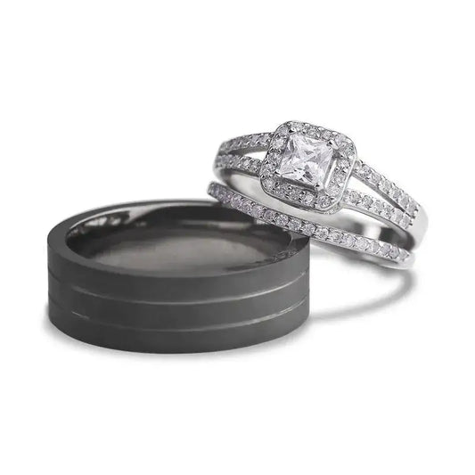 Valea sterling silver and titanium trio set - Wedding Rings |  Abuja | Lagos | Nigeria
