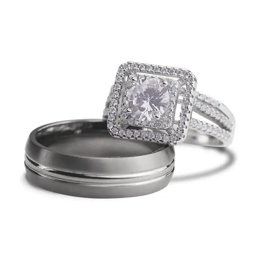 Giordan sterling silver and titanium trio set - Wedding Rings |  Abuja | Lagos | Nigeria