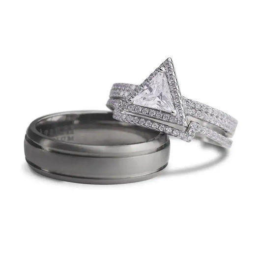 Trillium sterling silver and titanium trio set - Wedding Rings |  Abuja | Lagos | Nigeria