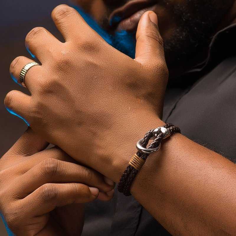 Beck leather and stainless steel men's bracelet - Wedding Rings |  Abuja | Lagos | Nigeria