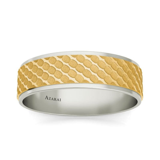A Berkeley 14kt gold wedding band with yellow gold, diamonds, and for men.