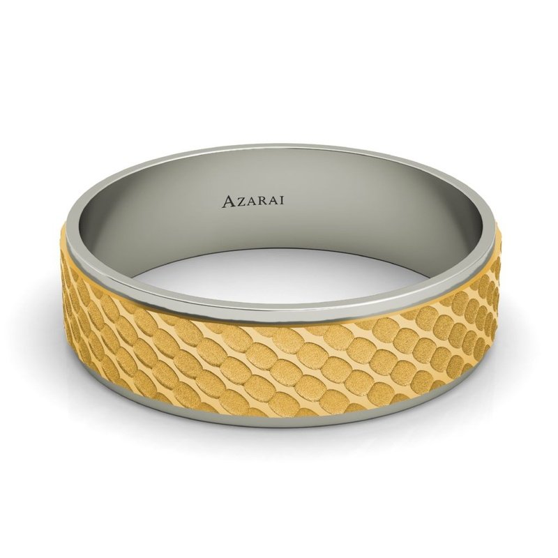 A men's Berkeley 14kt yellow gold wedding band with a snake pattern.