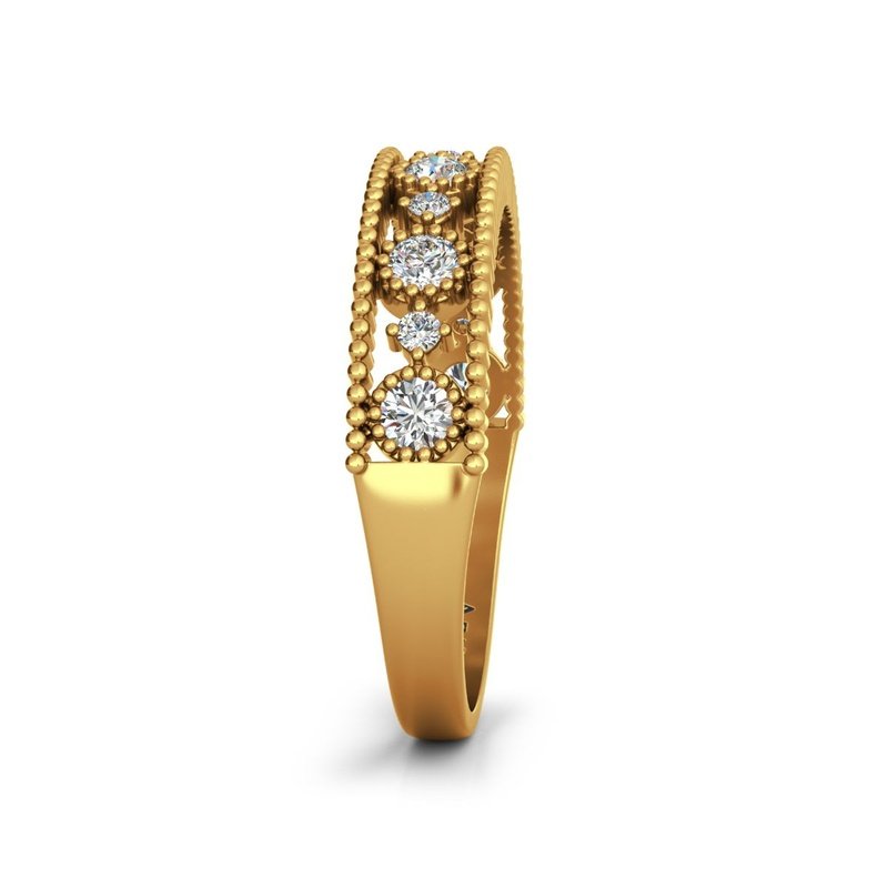 An Isolde 9kt gold wedding band with three stones.