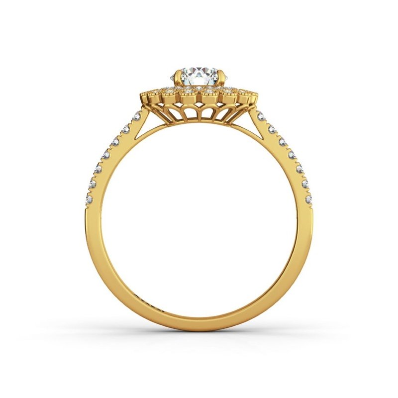 A Portia 14kt gold engagement ring, featuring a stunning diamond halo.