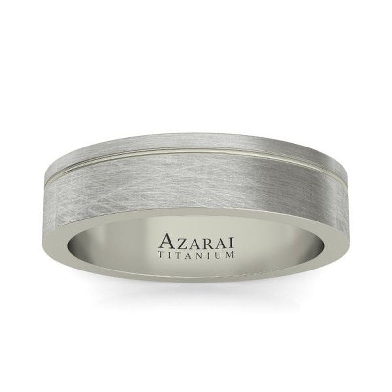 Stratus titanium wedding band ON CLEARANCE with a polished edge and interior engraving, final sale.