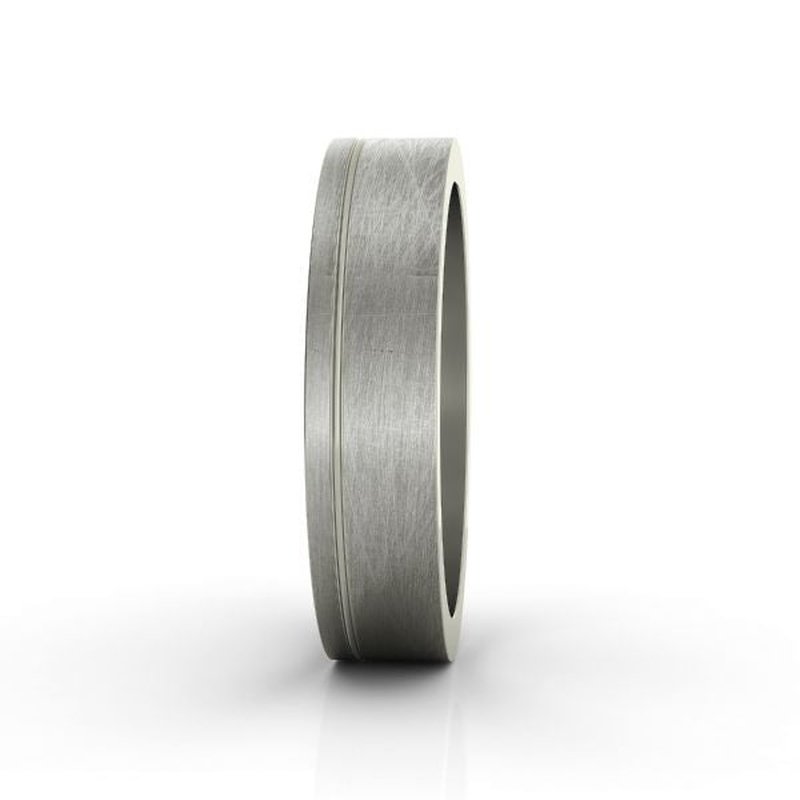 A single Stratus titanium wedding band ON CLEARANCE on a white surface.