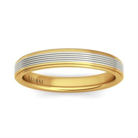 A Tromen 9kt gold wedding band featuring white and yellow stripes.